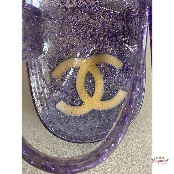 Authentic CHANEL Purple CC Glitter Camelia Jelly Strap Flip Flops Flat Sandals 5 - Picture 5 of 13